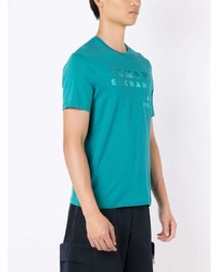 Мужская темно-бирюзовая футболка с круглым вырезом с принтом от Armani Exchange