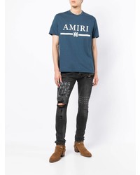 Мужская темно-бирюзовая футболка с круглым вырезом с принтом от Amiri