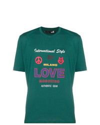 Мужская темно-бирюзовая футболка с круглым вырезом с принтом от Love Moschino