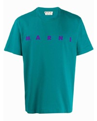 Мужская темно-бирюзовая футболка с круглым вырезом с принтом от Marni
