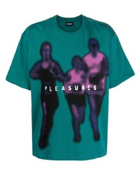 Мужская темно-бирюзовая футболка с круглым вырезом с принтом от Pleasures