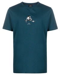 Мужская темно-бирюзовая футболка с круглым вырезом с принтом от PS Paul Smith
