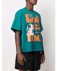 Мужская темно-бирюзовая футболка с круглым вырезом с принтом от Kolor