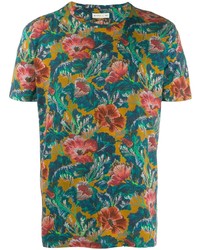 Мужская темно-бирюзовая футболка с круглым вырезом с цветочным принтом от Etro