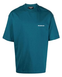 Мужская темно-бирюзовая футболка с круглым вырезом от Balenciaga