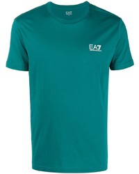 Мужская темно-бирюзовая футболка с круглым вырезом от Ea7 Emporio Armani
