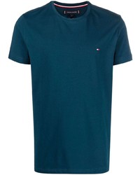 Мужская темно-бирюзовая футболка с круглым вырезом от Tommy Hilfiger