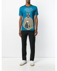 Мужская темно-бирюзовая футболка с принтом от Dolce & Gabbana