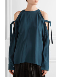 Темно-бирюзовая шелковая блузка с вырезом от Tibi