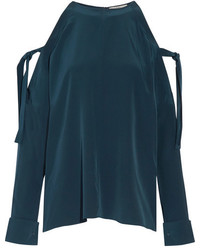 Темно-бирюзовая шелковая блузка с вырезом от Tibi