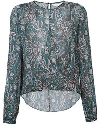 Темно-бирюзовая шелковая блузка с принтом от Veronica Beard