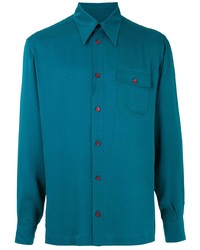 Мужская темно-бирюзовая шелковая рубашка с длинным рукавом от Dolce & Gabbana