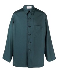 Мужская темно-бирюзовая шелковая рубашка с длинным рукавом от Lemaire