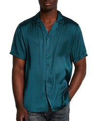 Темно-бирюзовая шелковая рубашка с коротким рукавом
