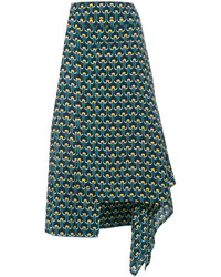 Темно-бирюзовая шелковая юбка с принтом от Marni