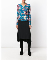 Темно-бирюзовая шерстяная блузка с принтом от Roberto Cavalli