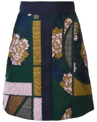 Темно-бирюзовая шерстяная юбка в стиле пэчворк от Roksanda