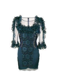 Темно-бирюзовое кружевное облегающее платье от Christopher Kane