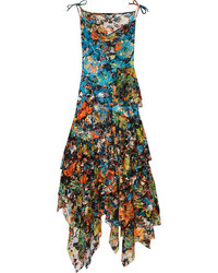 Темно-бирюзовое кружевное платье-миди с рюшами от MARQUES ALMEIDA
