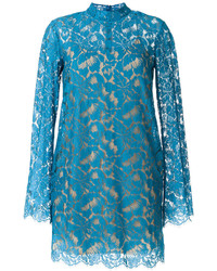 Темно-бирюзовое кружевное платье с цветочным принтом от Stella McCartney