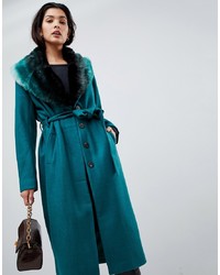 Темно-бирюзовое пальто с меховым воротником от Vila