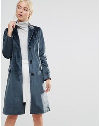 Темно-бирюзовое пальто с рельефным рисунком