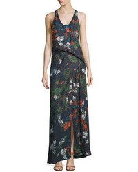 Темно-бирюзовое платье-макси с цветочным принтом