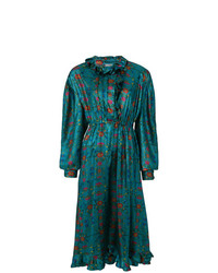 Темно-бирюзовое платье-миди с принтом от Preen by Thornton Bregazzi