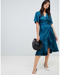 Темно-бирюзовое шелковое платье-миди от Y.a.s