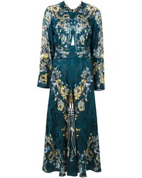 Темно-бирюзовое шелковое платье с принтом от Roberto Cavalli