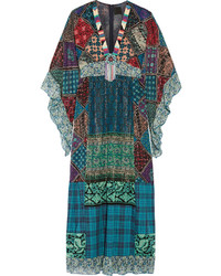 Темно-бирюзовое шифоновое платье-макси с украшением от Anna Sui