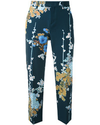 Женские темно-бирюзовые брюки с цветочным принтом от Pt01