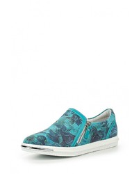 Женские темно-бирюзовые замшевые слипоны