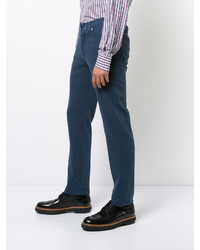 Мужские темно-бирюзовые зауженные джинсы от Kiton