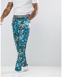 Мужские темно-бирюзовые классические брюки с цветочным принтом от ASOS DESIGN