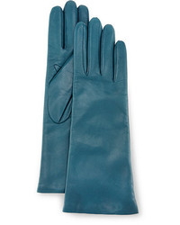 Темно-бирюзовые кожаные перчатки