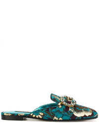 Темно-бирюзовые кожаные сабо от Dolce & Gabbana