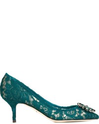 Темно-бирюзовые кружевные туфли от Dolce & Gabbana
