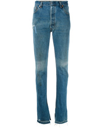Темно-бирюзовые рваные джинсы-клеш