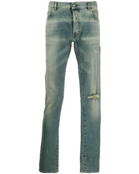 Мужские темно-бирюзовые рваные джинсы от Balmain