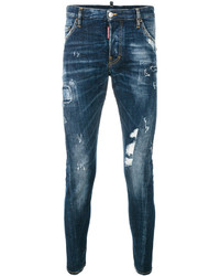 Мужские темно-бирюзовые рваные джинсы от DSQUARED2