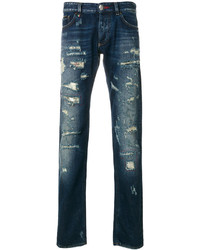 Мужские темно-бирюзовые рваные джинсы от Philipp Plein