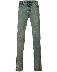 Мужские темно-бирюзовые рваные зауженные джинсы от Alchemist