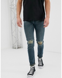 Мужские темно-бирюзовые рваные зауженные джинсы от ASOS DESIGN