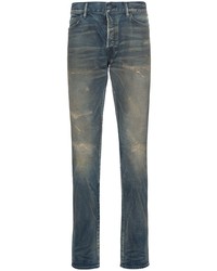 Мужские темно-бирюзовые рваные зауженные джинсы от John Elliott