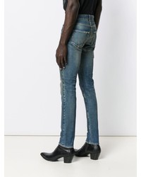 Мужские темно-бирюзовые рваные зауженные джинсы от Saint Laurent
