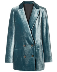 Темно-бирюзовый бархатный двубортный пиджак