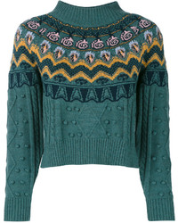 Женский темно-бирюзовый вязаный вязаный свитер от Temperley London