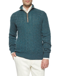Темно-бирюзовый вязаный свитер
