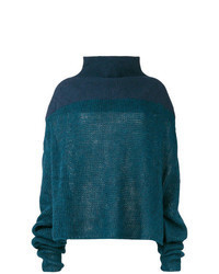 Темно-бирюзовый вязаный свободный свитер